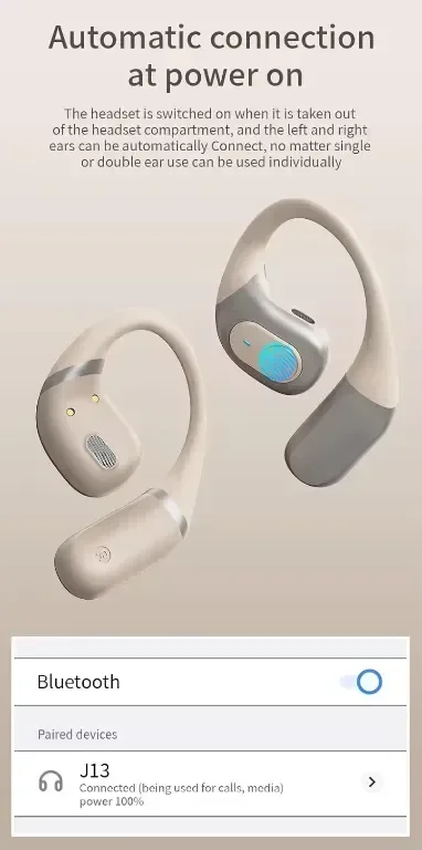 Daw J13 3D Sound Безжични слушалки, Bluetooth V5.3, OWS технология с калъф за зареждане, сребристи — снимка 4