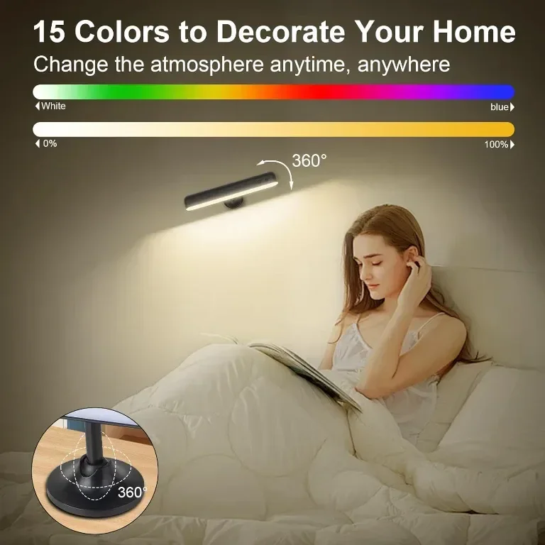 Speclux LED стенна лампа с батерия 7500mAh, 15 RGB цвята, въртене на 360°, (1 брой, черна) — снимка 4