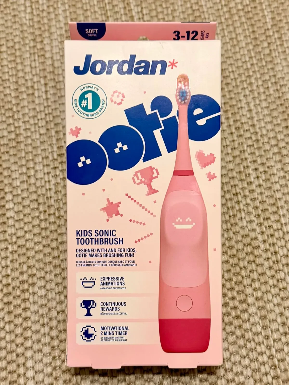 Jordan OOTIE Sonic детска електрическа четка за зъби 3–12 г. с 2 глави и сензор за натиск — снимка 2