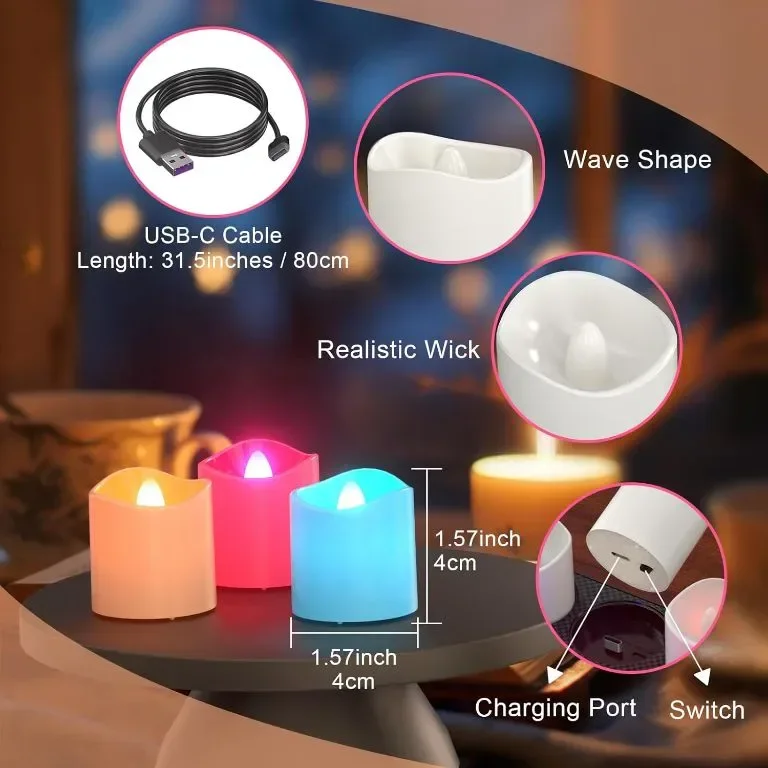 SoulBay 12бр. Акумулаторни LED чаени лампи,електрически свещи с дистанционно,таймер и зарядна основа — снимка 5