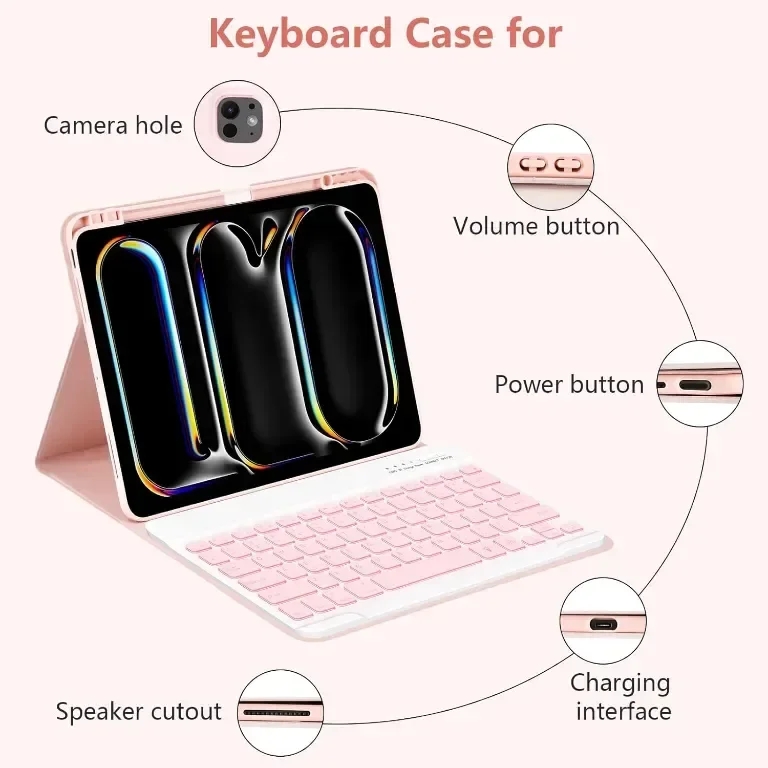 Калъф с клавиатура BQSS за iPad Pro 13 инча M4 2024 A3007 A2925 A2926, 7 цвята подсветка — снимка 4
