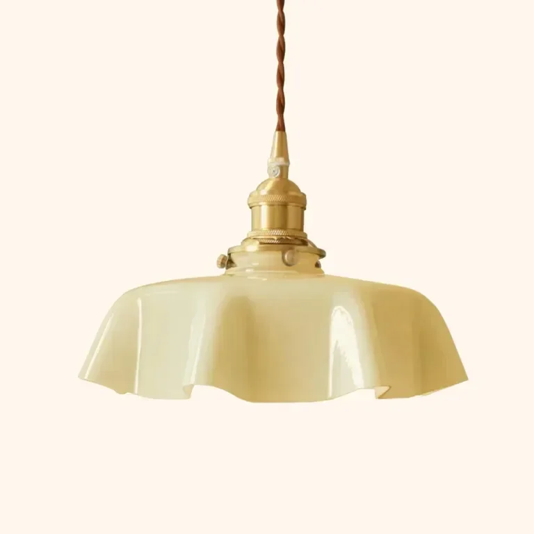 NICRX 250 mm стъклена висяща лампа с жълто цвете, висяща лампа от златен месинг и стъкло — снимка 5