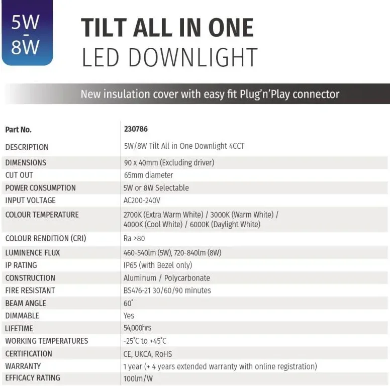 Bright Source All in One,превключваеми 5w/8w LED TILT Downlight,пакет от 6 — снимка 7
