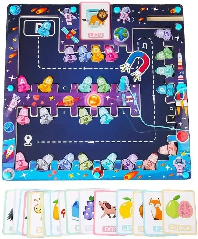 KUKUTrue® Монтесори играчка, магнитен лабиринт за игра, дървена играчка, 2-5 години