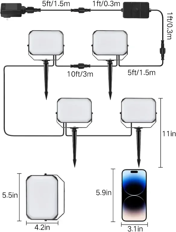 OUTON V2 Смарт външни LED прожектори RGBAICW, приложение и дистанционно, 4 броя, IP65 — снимка 6