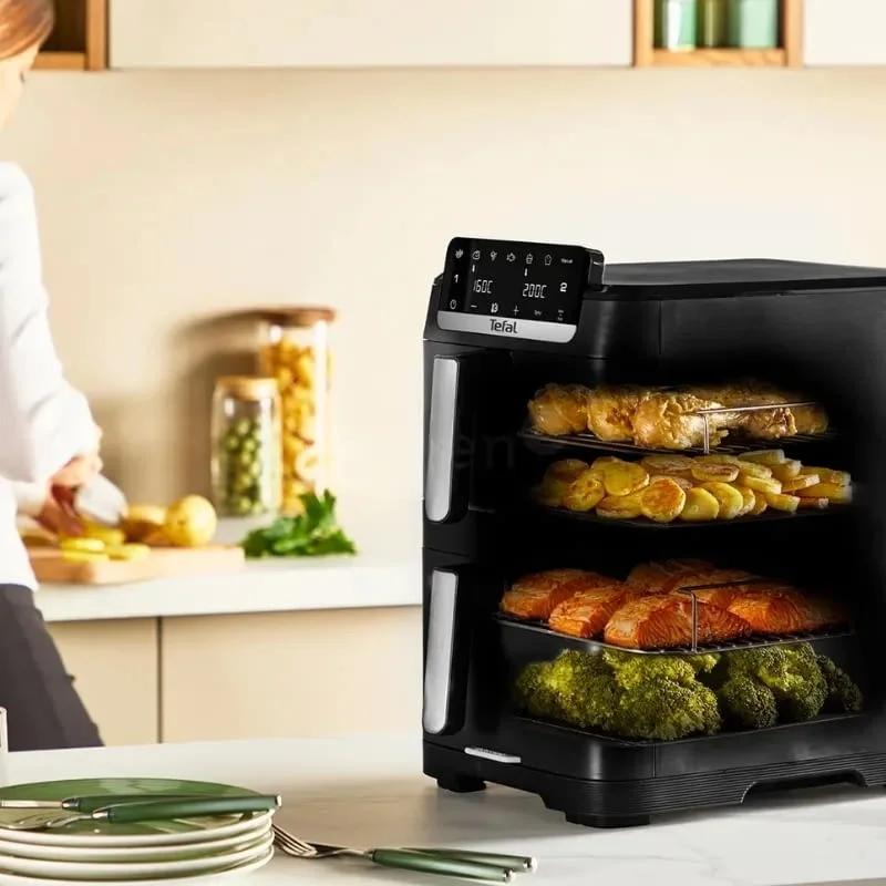 Уред за здравословно готвене, Tefal EY7568E0 Crispy Stack Af Genius+Acc Blk — снимка 4