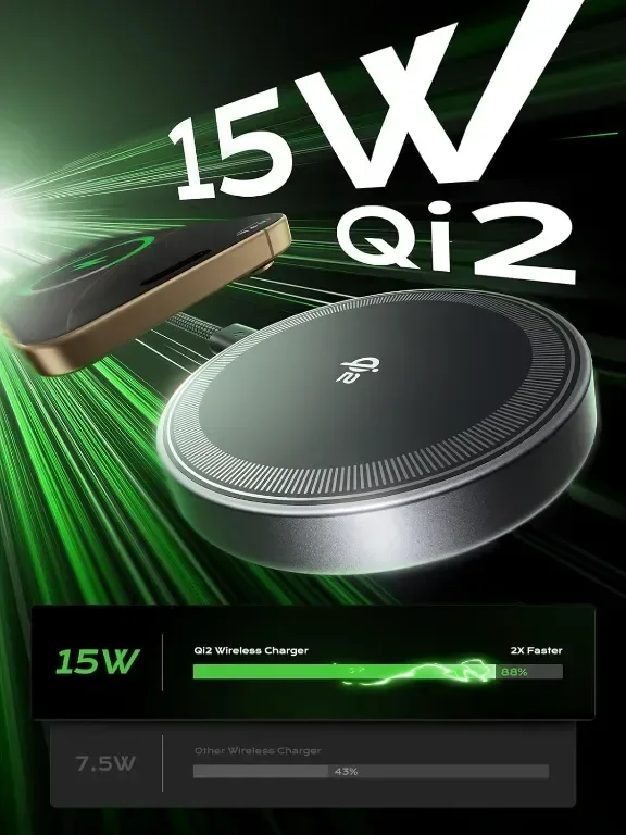 Threekey 15W Qi2 Mag-safe Съвместима безжична зарядна стойка за iPhone и Airpods, черна — снимка 2