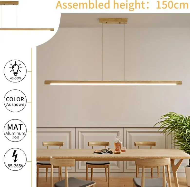Дървен линеен пендел Mikeru, 100 см димируем 3000k-6500k LED — снимка 4