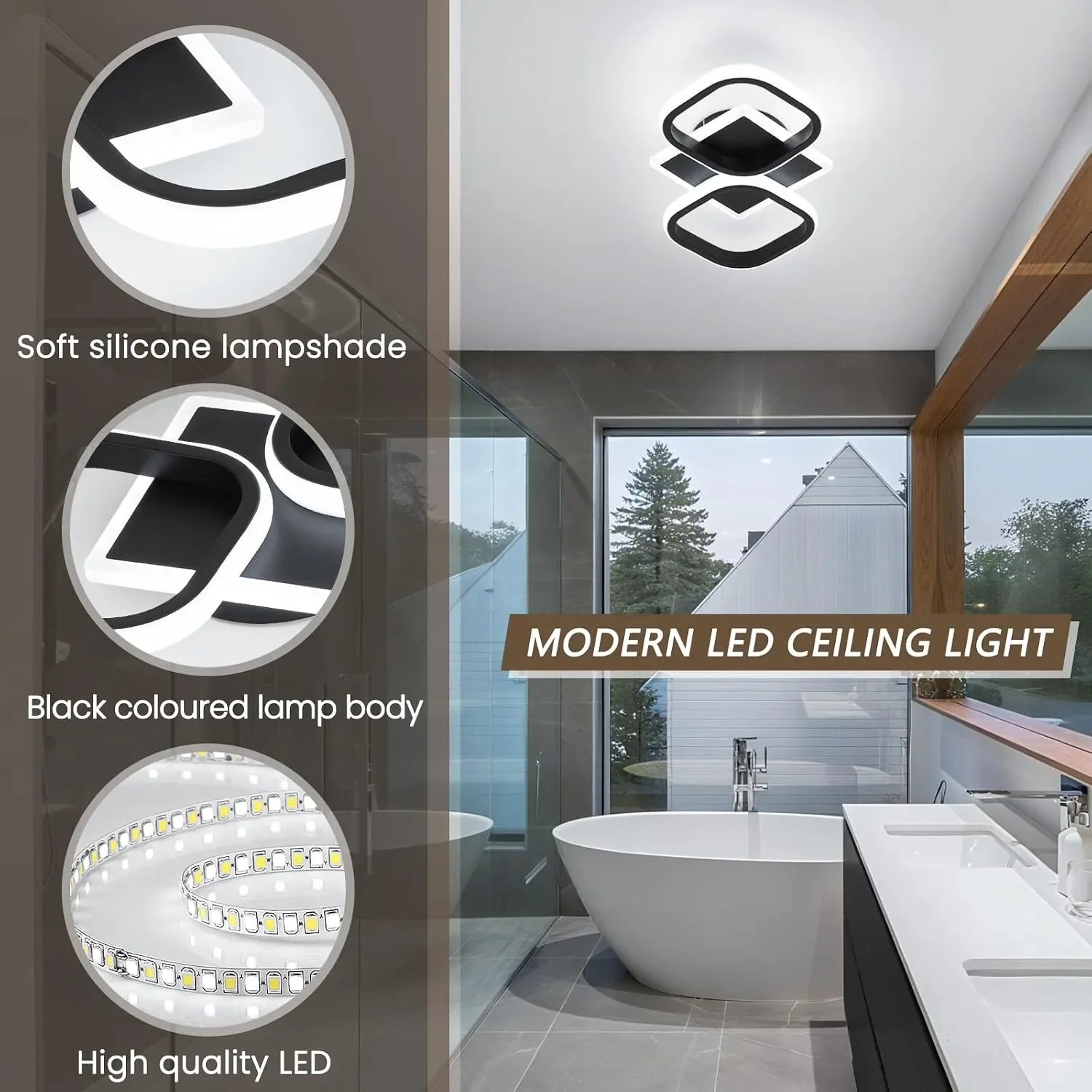 LED плафон/полилей за таван с две светещи модула 30W, 6000K, метал+силикон — снимка 6
