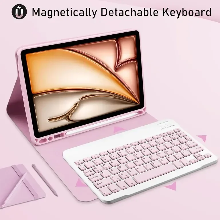Калъф за iPad Air 11 инча с клавиатура, за ipad Air 6th /ipad Air 10.9" 5th/4th - розов — снимка 4