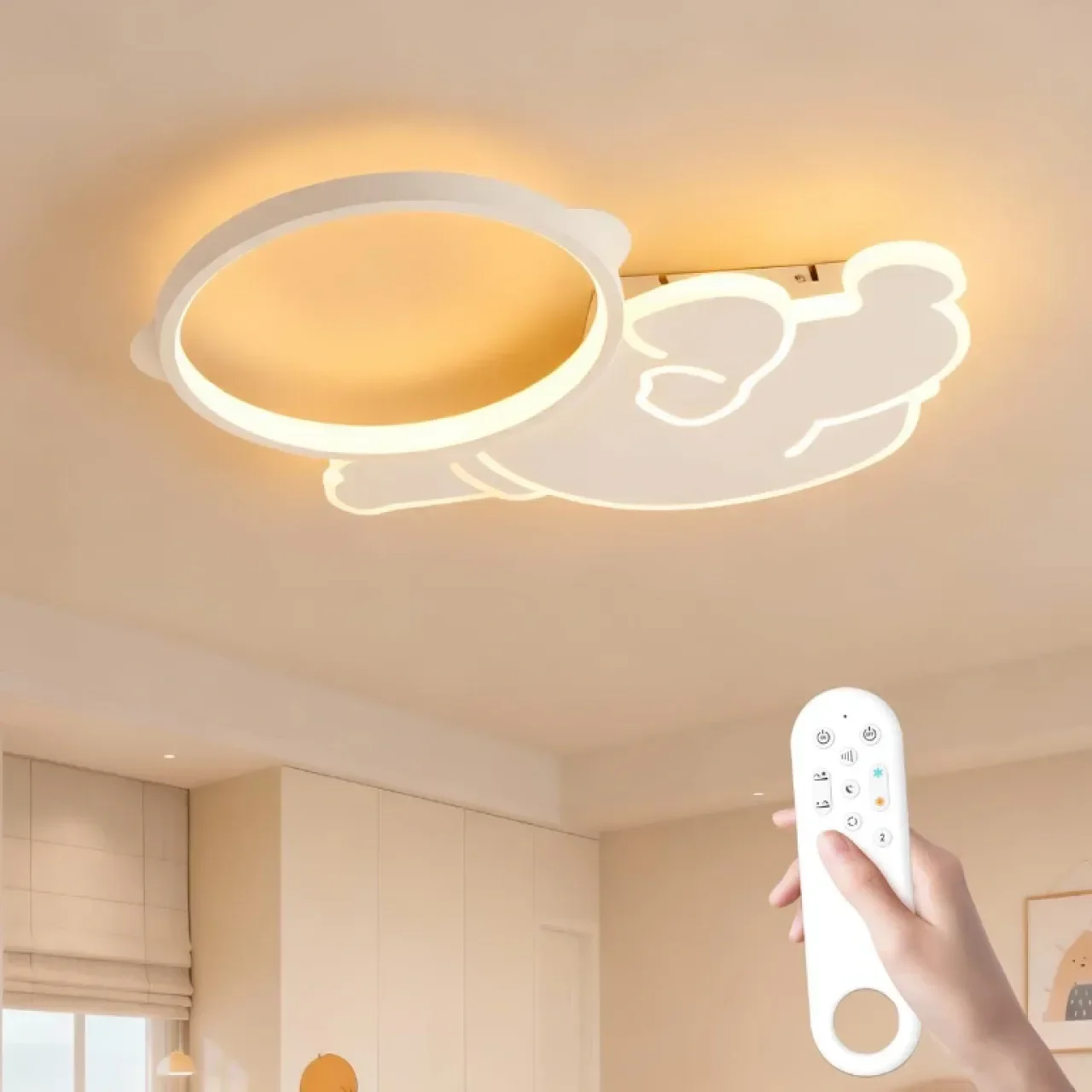 Детска таванна лампа астронавт LED с дистанционно, 38W, 3800LM, димируема 3000K-6500K, 49 см