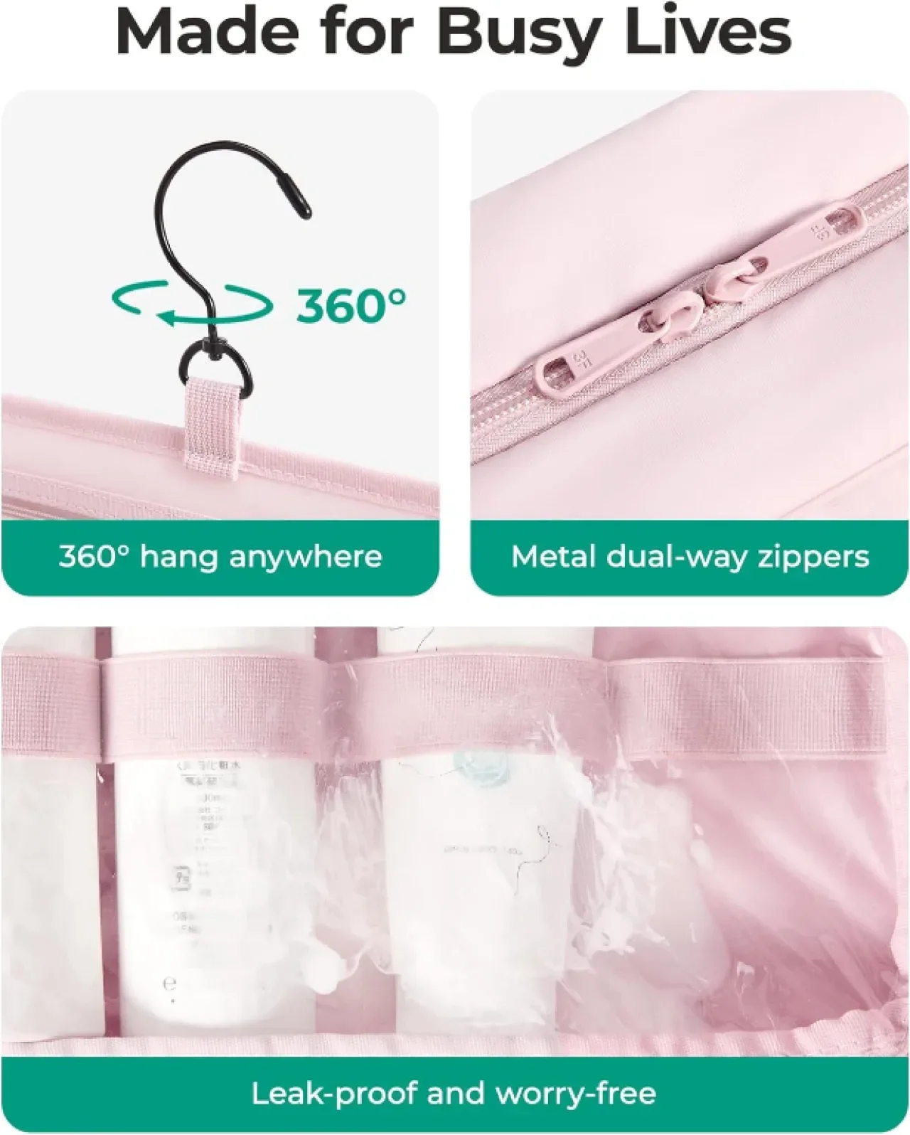 BAGSMART Висяща тоалетна чанта с кука, водоустойчива пътна тоалетна чанта — снимка 5