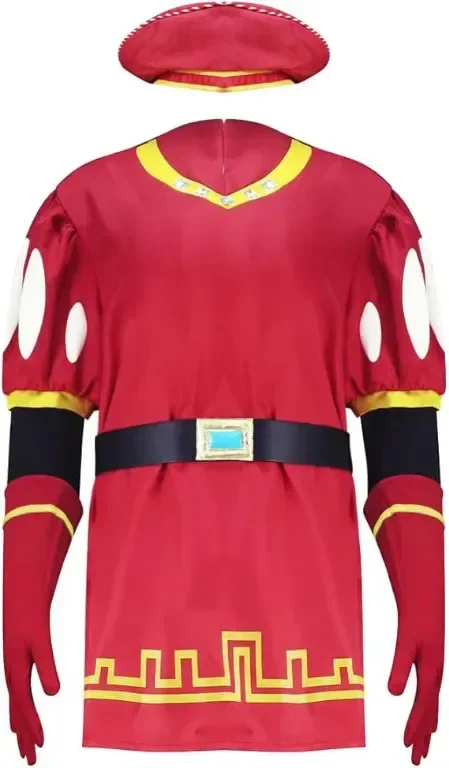 AYYOHON мъжки костюм Farquaad, шапка, червено наметало, топ, ръкавици, колан, 5 части — снимка 3