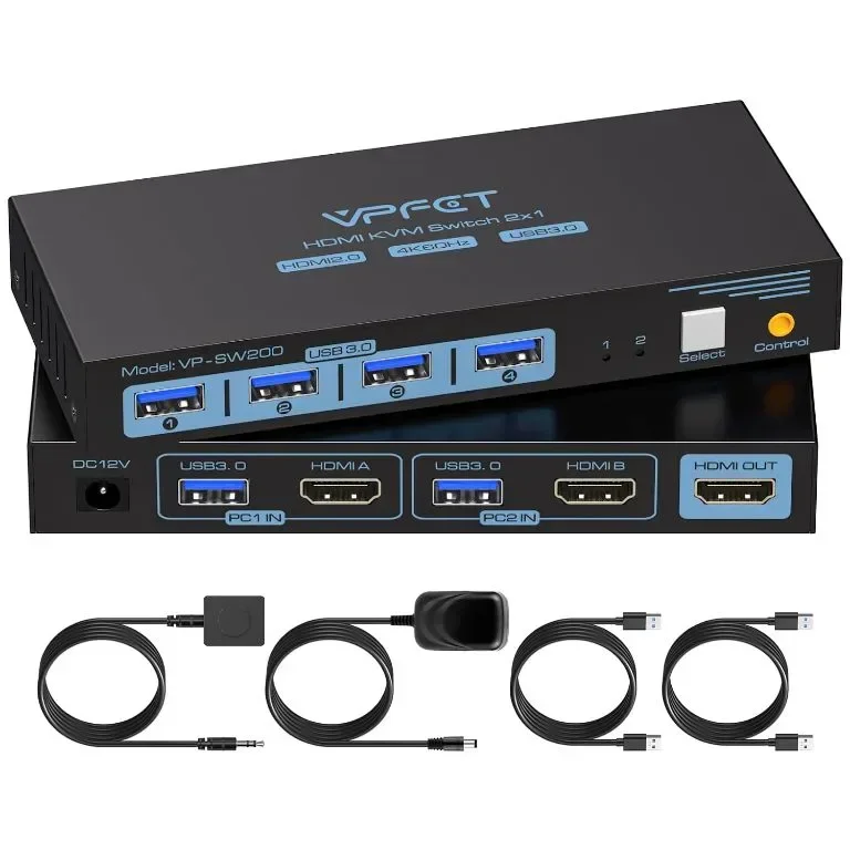 HDMI KVM превключвател 2 компютъра 1 монитор 4K@60Hz USB 3.0 и 4 USB 3.0 устройства