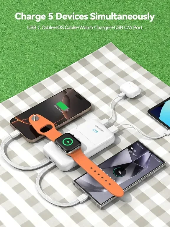 Външна батерия NEWDERY за Apple Watch, Вградени кабели, PD 20W (бяла, 10000 mAh) — снимка 3