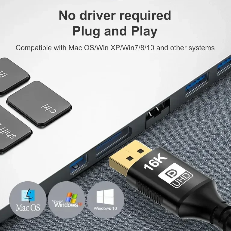 Кабел Mini DisplayPort към DisplayPort 2.1, DP 16K, двупосочно предаване(Mini DP към DP2.1 16K-3M) — снимка 3