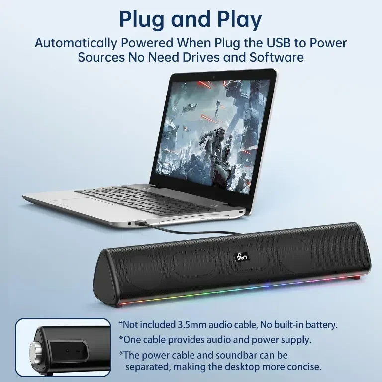 SOMEYOU Bluetooth високоговорител за компютър, 20 W стерео звук, 3,5 mm Aux-in — снимка 4
