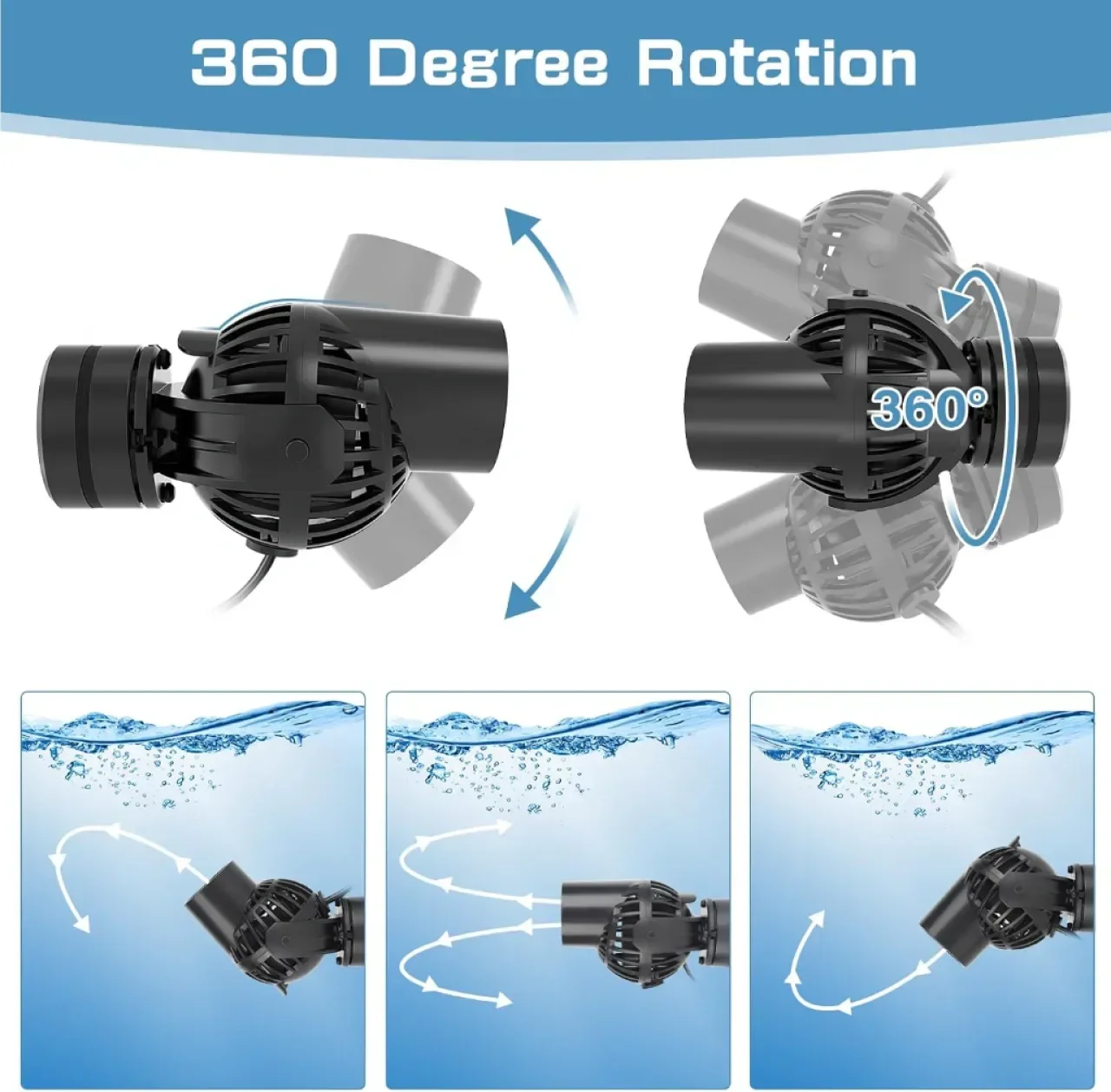 hygger Помпа за аквариумни вълни, 360° въртяща се, 5000 л/ч, 6W, магнитна основа — снимка 6