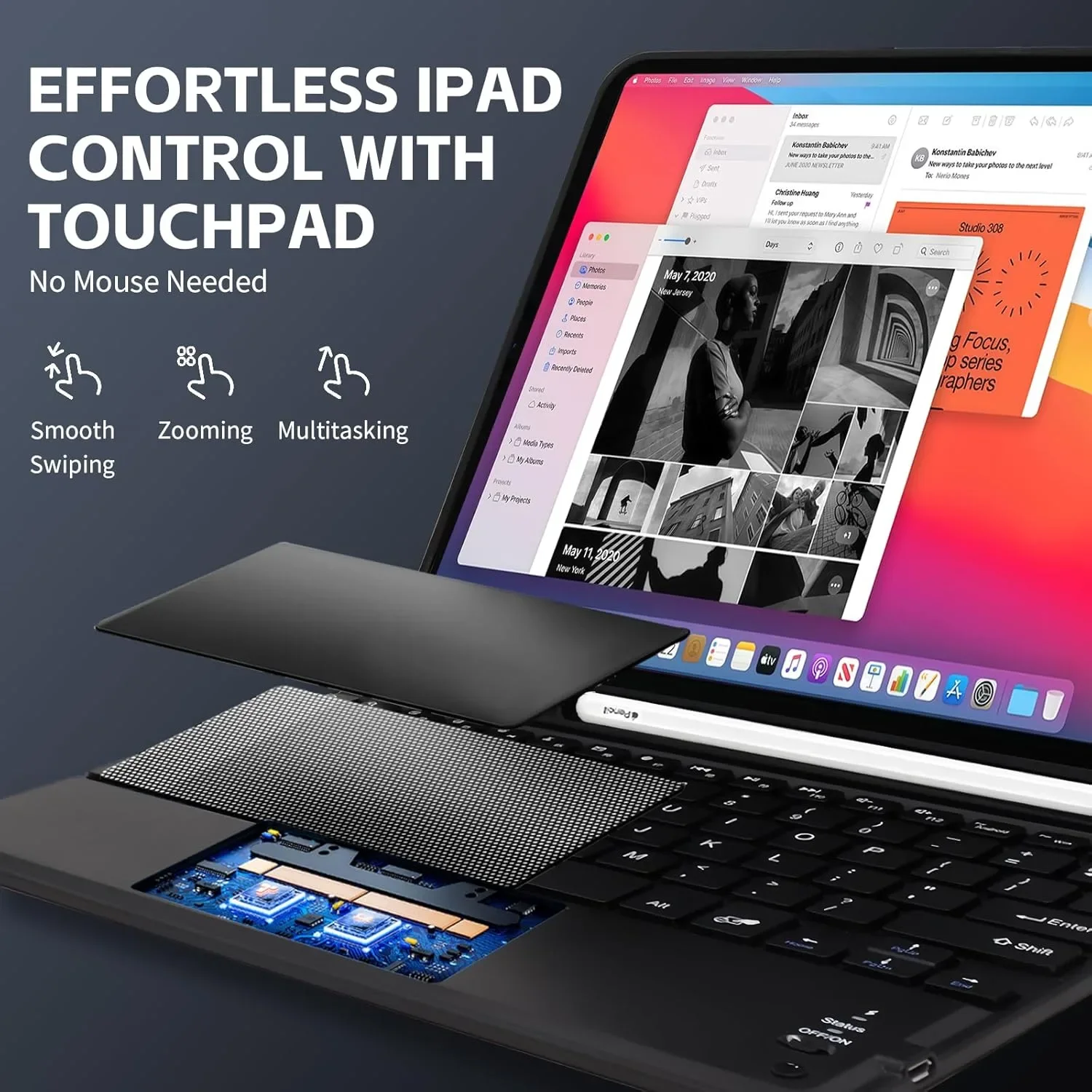 Калъф за iPad 10-то поколение с подвижна Bluetooth клавиатура и тракпад — снимка 5
