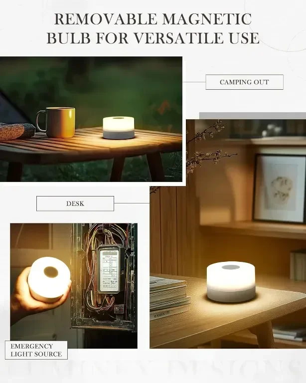 LuminexDesigns Акумулаторна безжична настолна лампа с подвижна преносима магнитна крушка, LED — снимка 4