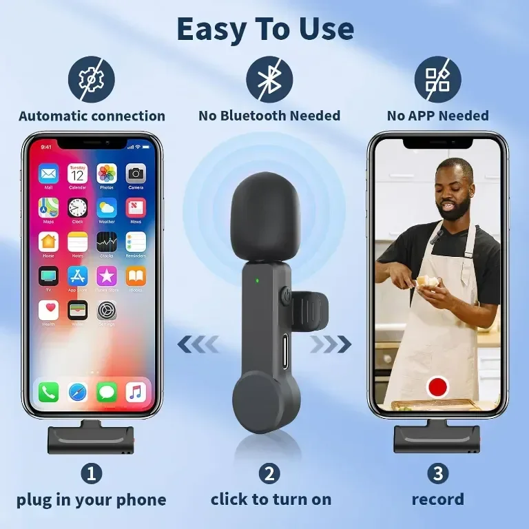 Безжичен мини микрофон TXTUNE за iPhone 15, Android - 2 броя тип C Lavalier Lapel микрофони — снимка 5