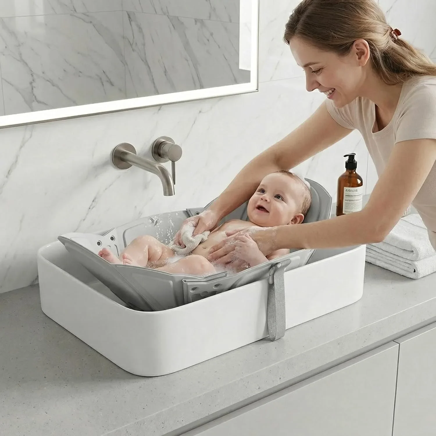 Мека сгъваема бебешка вана (Soft Sink) с поставка за глава и оттичане — снимка 6