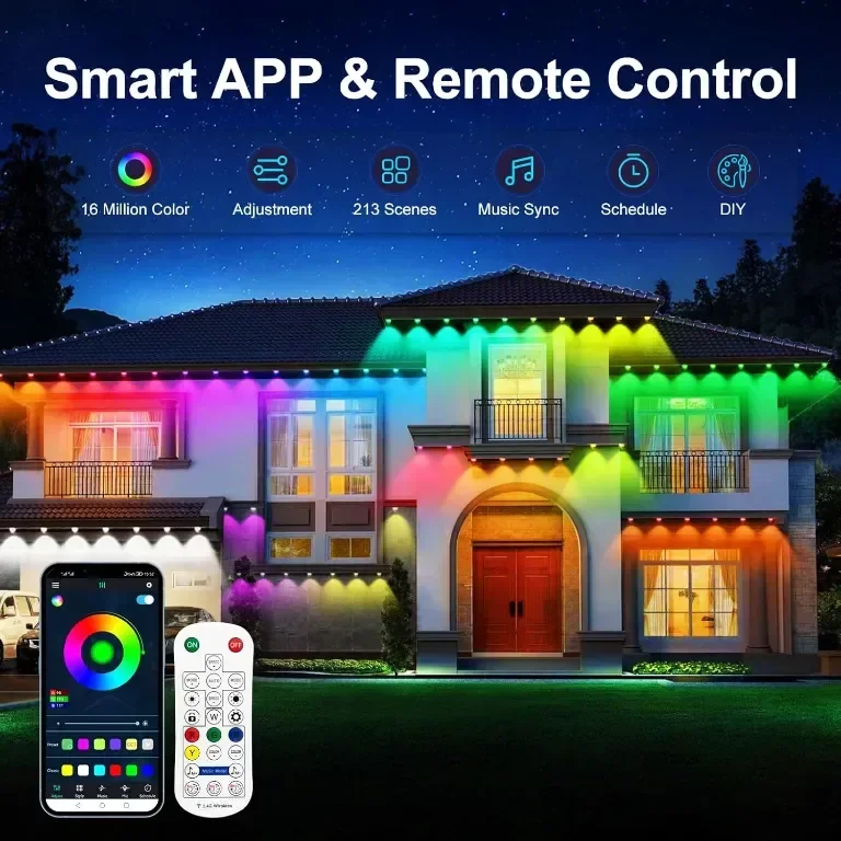 Постоянно външно осветление 15M, Smart RGBIC 30 LED,APP и дистанционно — снимка 7