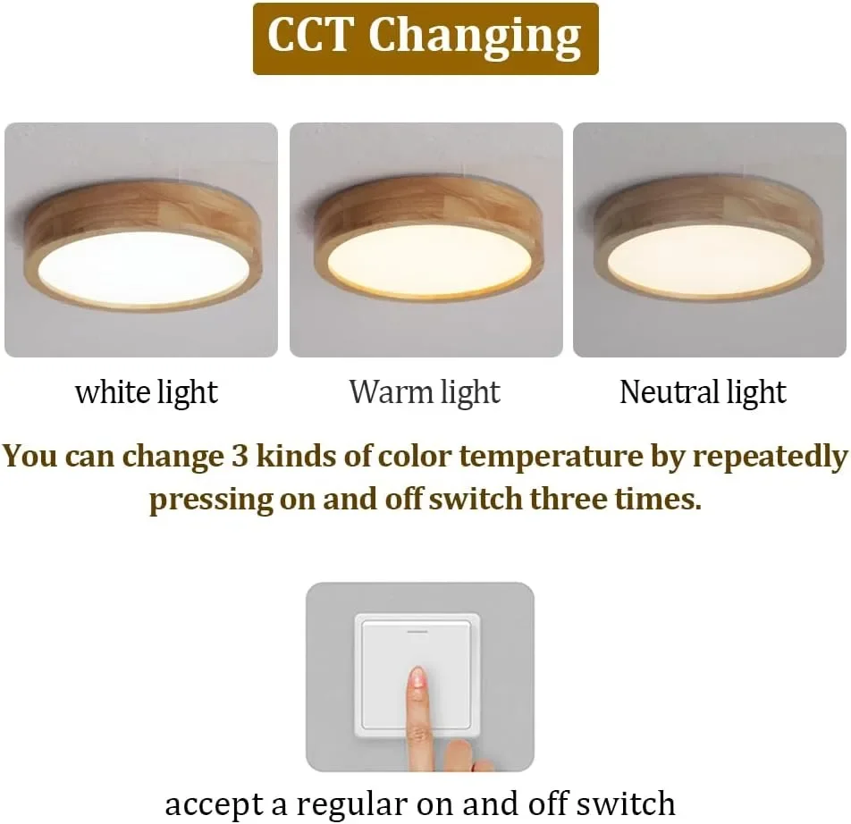 LED панел/плафон за таван с дървена рамка и CCT (смяна на температурата на светлината) 30 см, 24W — снимка 3