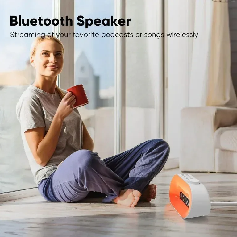 Будилник нощна лампа за събуждане със симулация на изгрев с Bluetooth високоговорител с FM радио — снимка 4