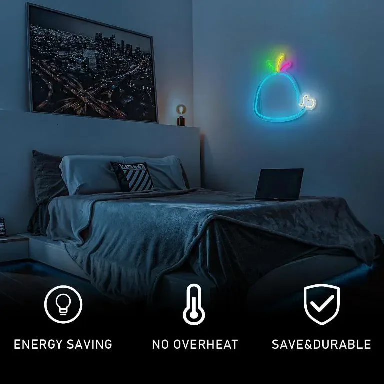 LED неонова табела Blue Whale за стенен декор, захранване от USB с димер — снимка 7