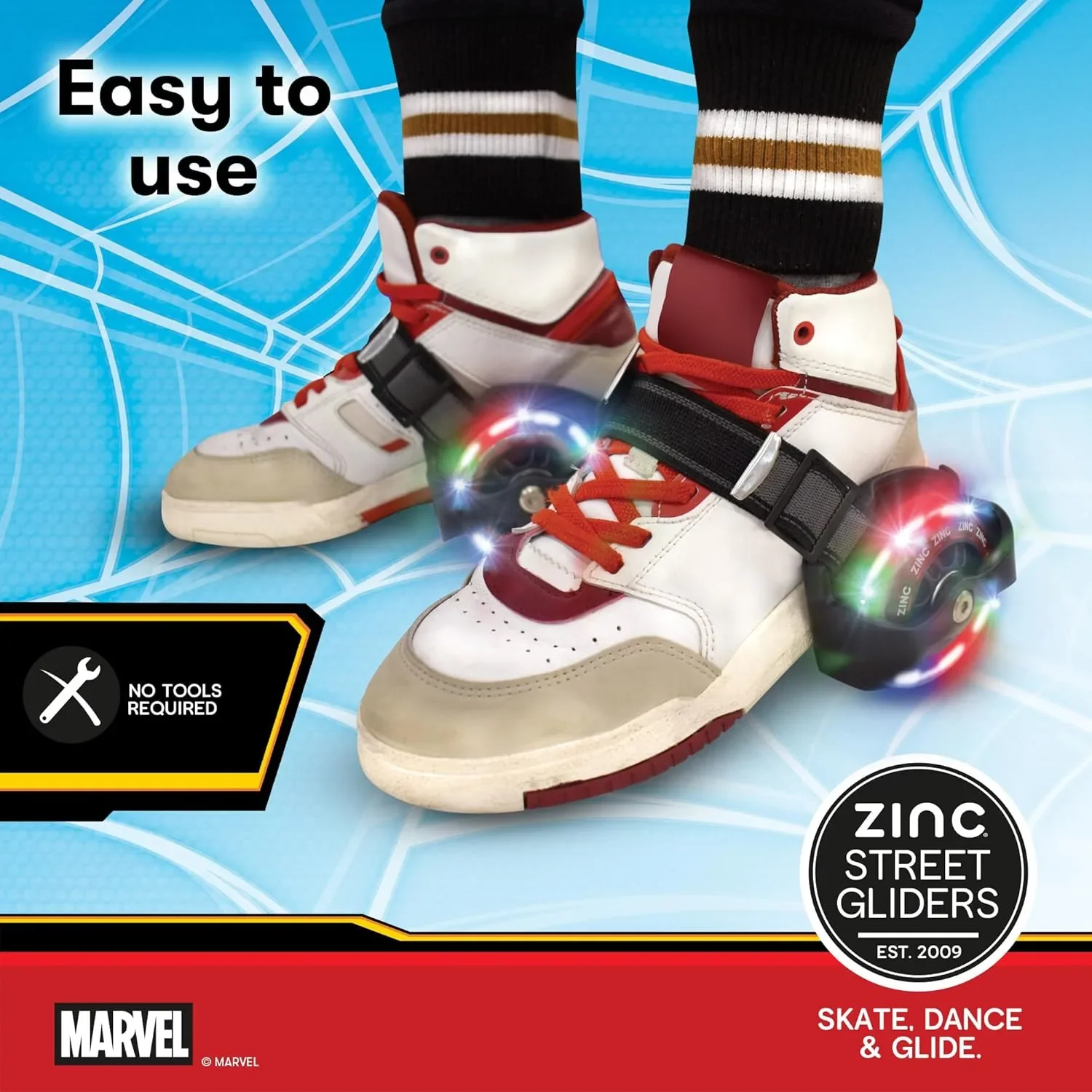 Zinc Street Gliders Marvel Spider-Man – светлинни плъзгащи обувки за лед/тротоар, 5+ години — снимка 4