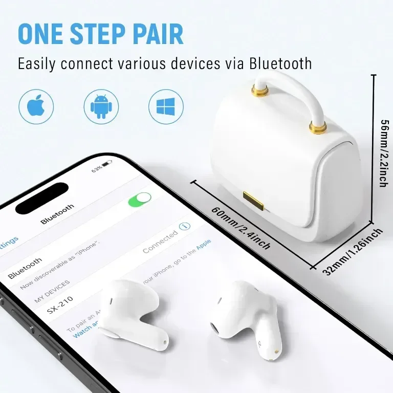ANCwear безжични слушалки Bluetooth стилен дизайн на дамска чанта,бели — снимка 6