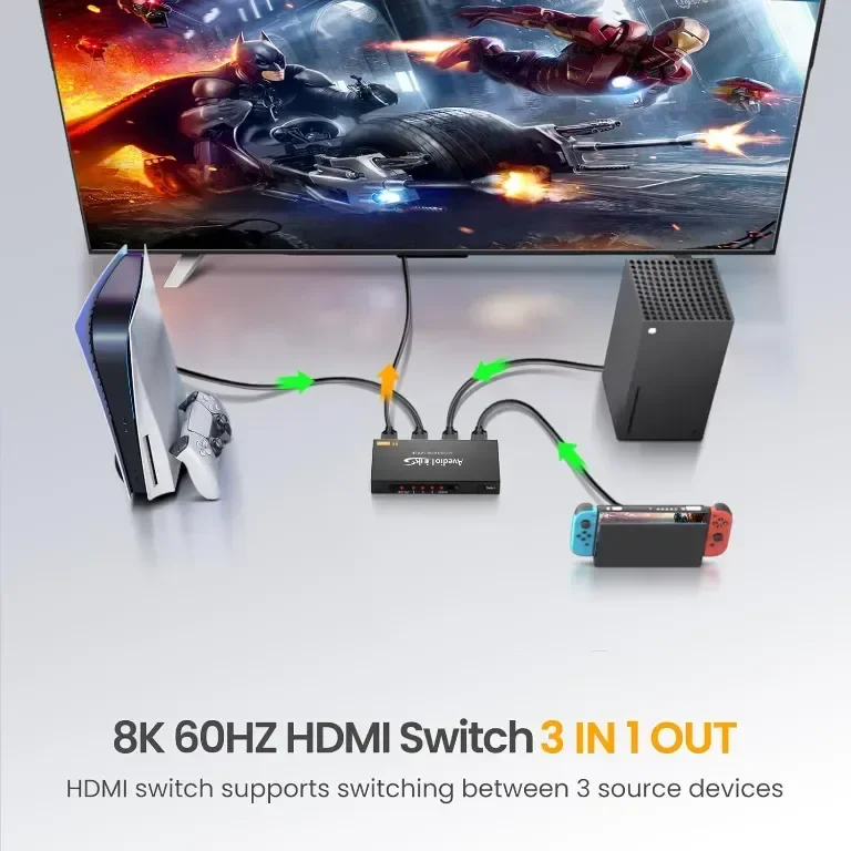 avedio links 3 порта HDMI превключвател 3 входа - 1 изход 8K@60Hz 4K@120Hz, с дистанционно — снимка 2