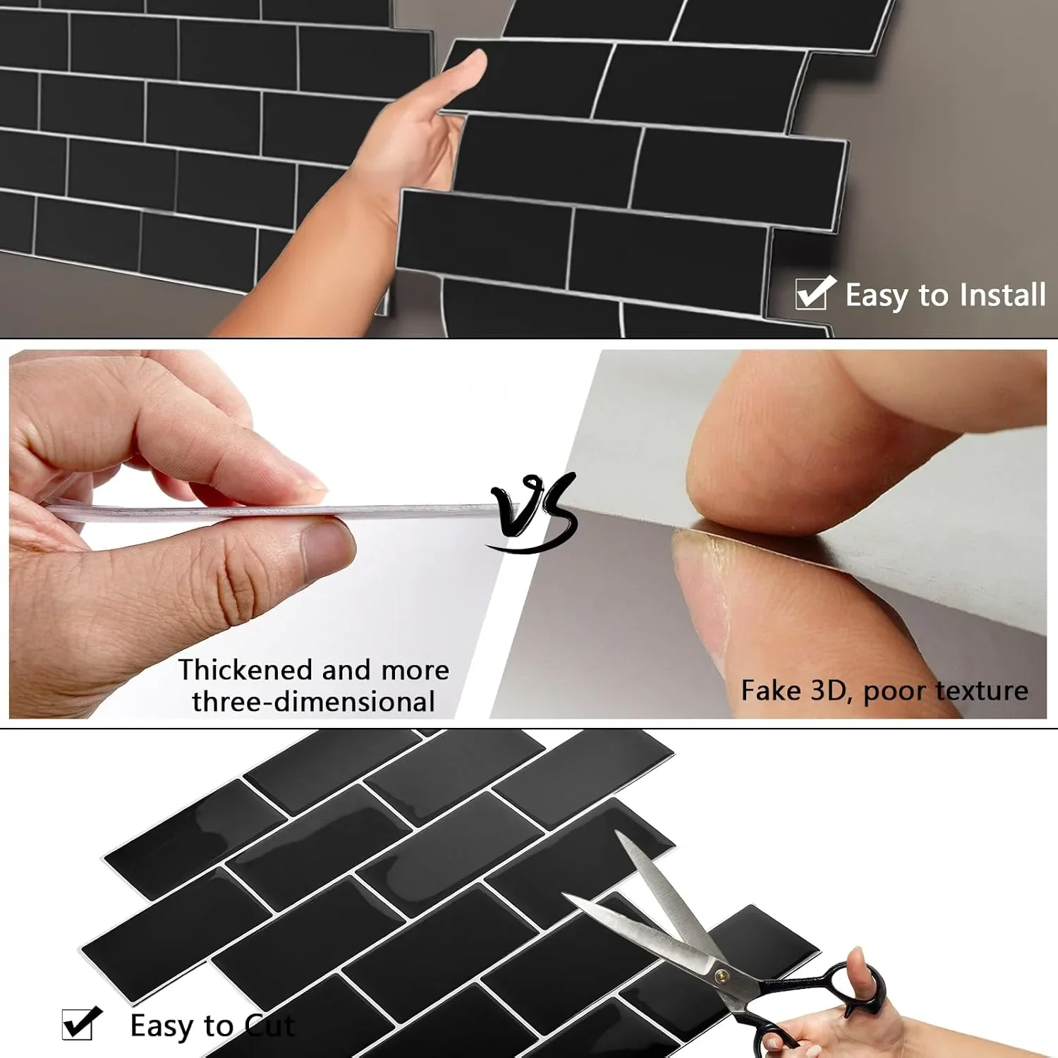 3D самозалепващи стикери за плочки (керамичен ефект) 30,5×30,5 см, комплект 10 броя — снимка 4