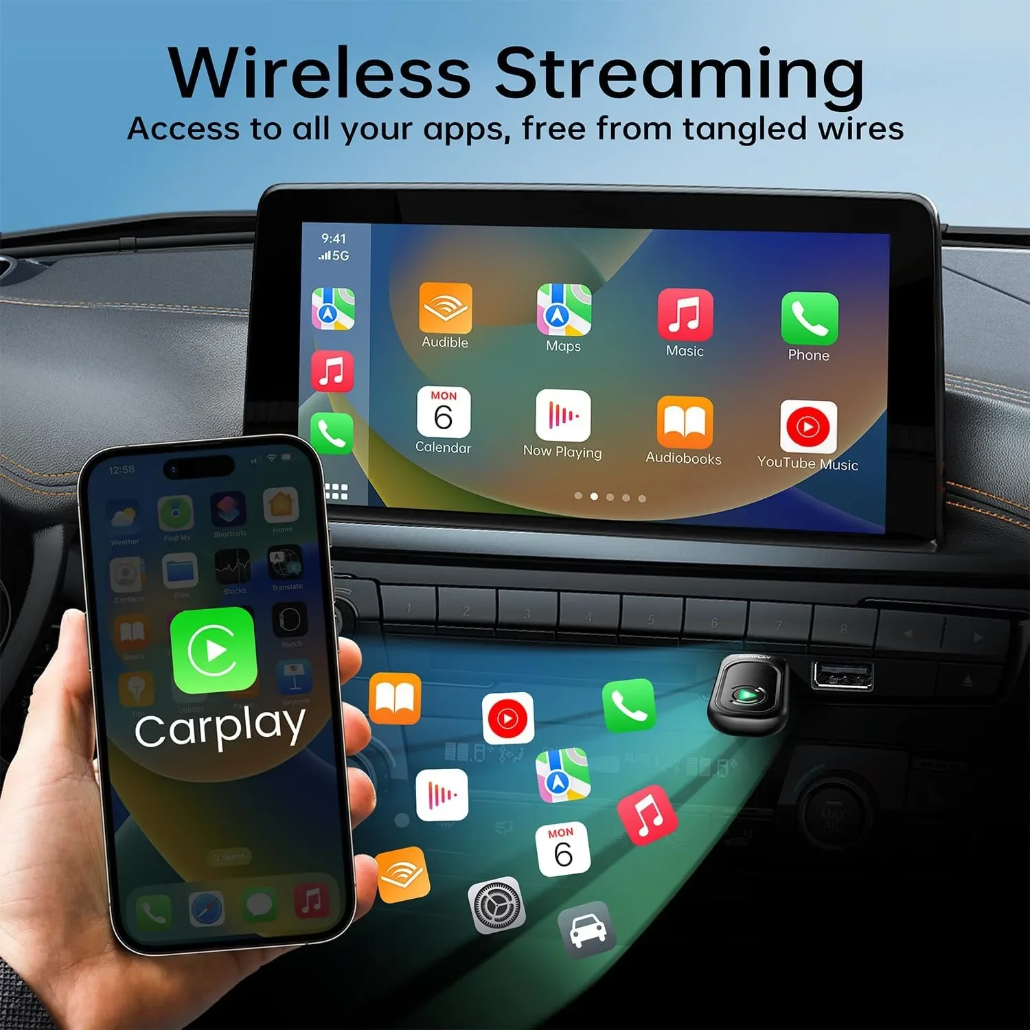 Wi‑Fi/Bluetooth CarPlay адаптер (wireless), SAРPLAY – Plug & Play — снимка 3