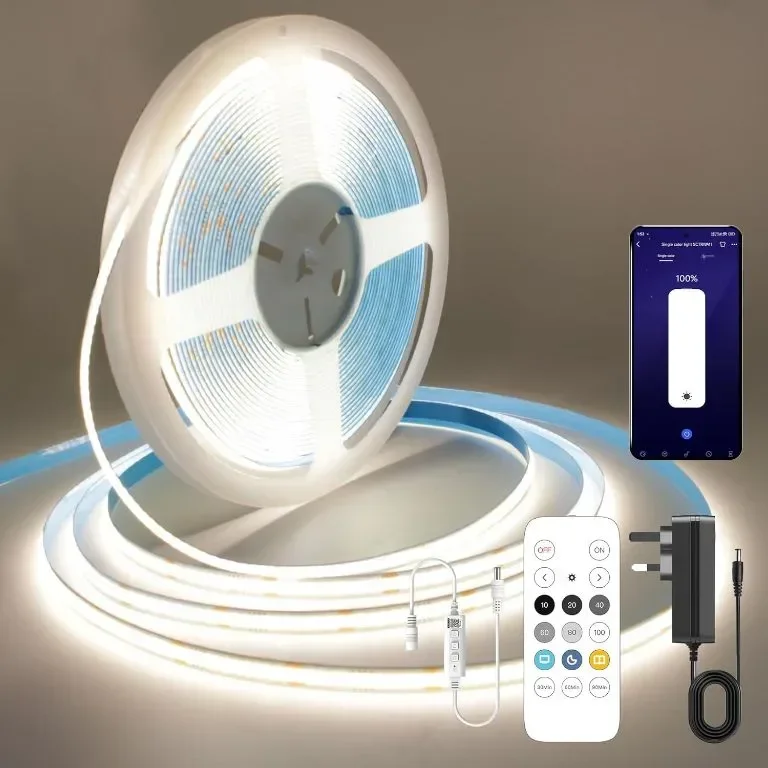 FUIQI COB LED лента 10M, димируеми безточкови LED ленти със смарт приложение и дистанционно, 8 мм