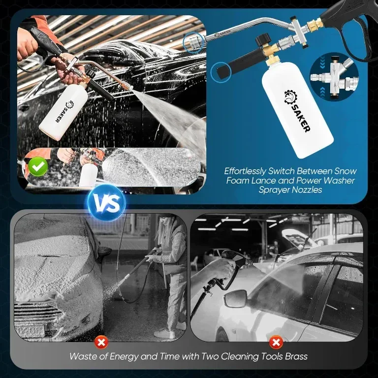 Аксесоар с двоен конектор за Saker Snow Foam Cannon за водоструйка под налягане, с 5 дюзи — снимка 6