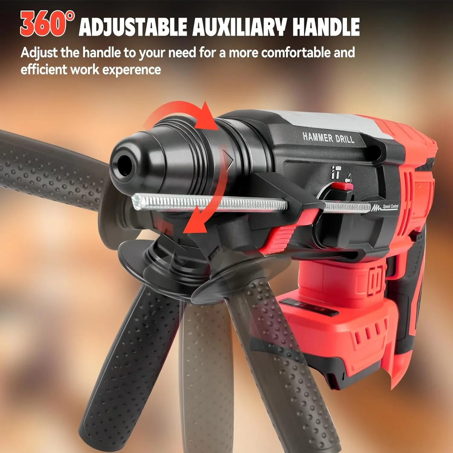Акумулаторен перфоратор/къртач тип “hammer drill” с 3 свредла, SDS-Plus и помощна дръжка — снимка 4