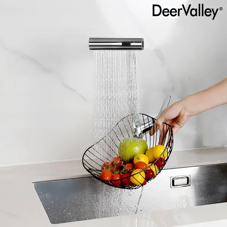 DeerValley Waterfall Кухненски кран за мивка с една дръжка и издърпваща се пръскачка с 3 режима — снимка 2
