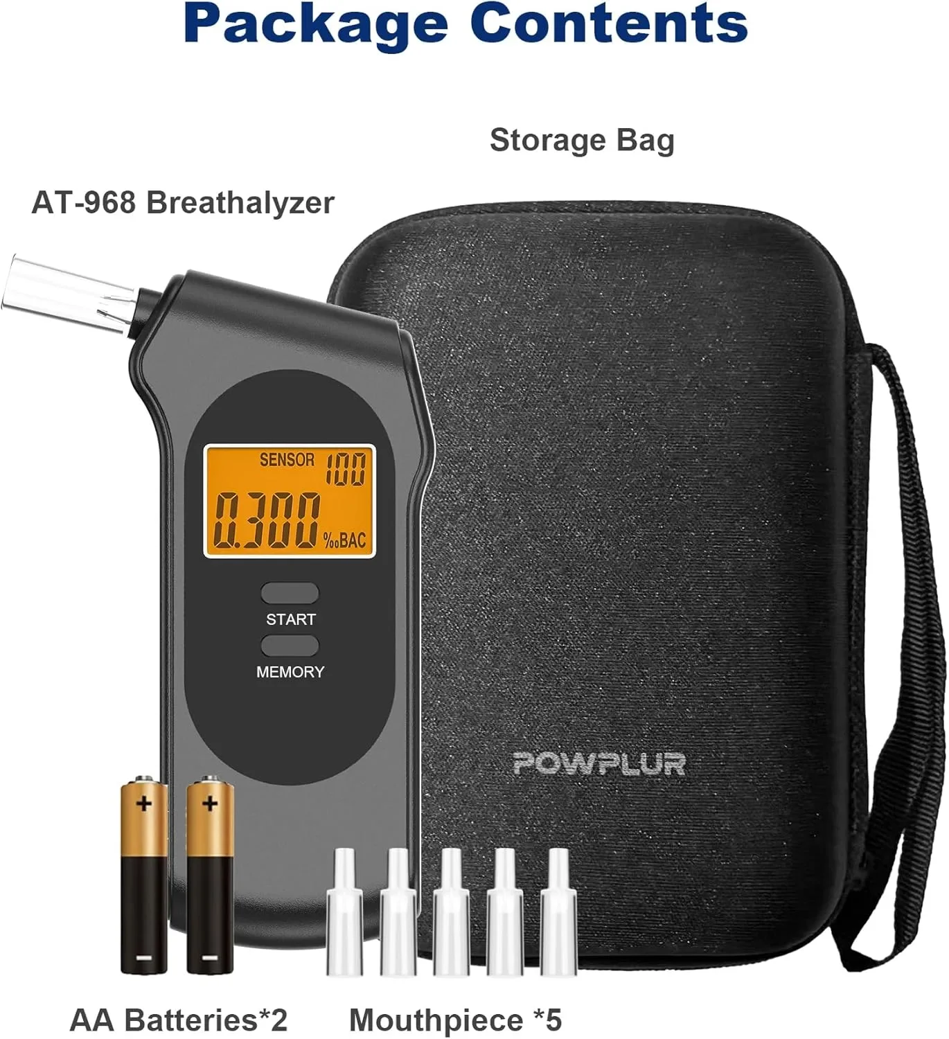 Powplur преносим алкохолен тестер (breathalyzer) с LCD дисплей и 5 мундщука — снимка 6