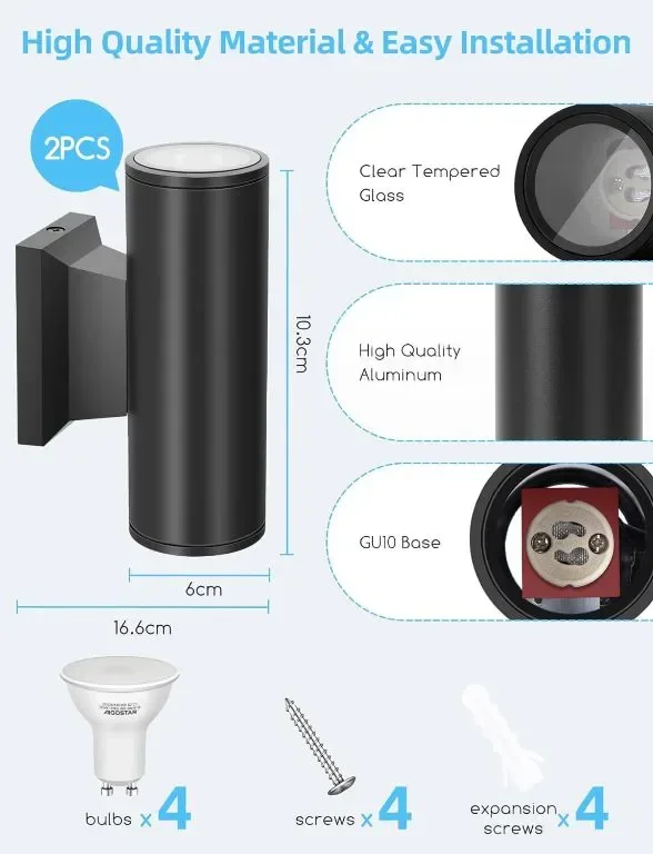 Интелигентни външни стенни осветителни тела Aigostar, от мрежата с GU10 Mesh Smart Bulb, 2 броя — снимка 5