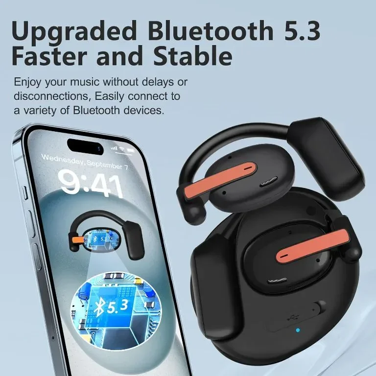 Слушалки с отворено ухо Roujune, Bluetooth 5.3 с кукички за уши, IPX5, сензорно управление — снимка 7