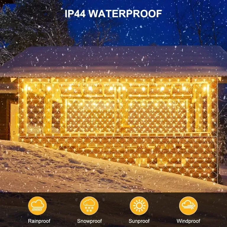 THKFUL Коледни мрежести светлини за открито,3 X 2 м,200LED, Студено бяло — снимка 4