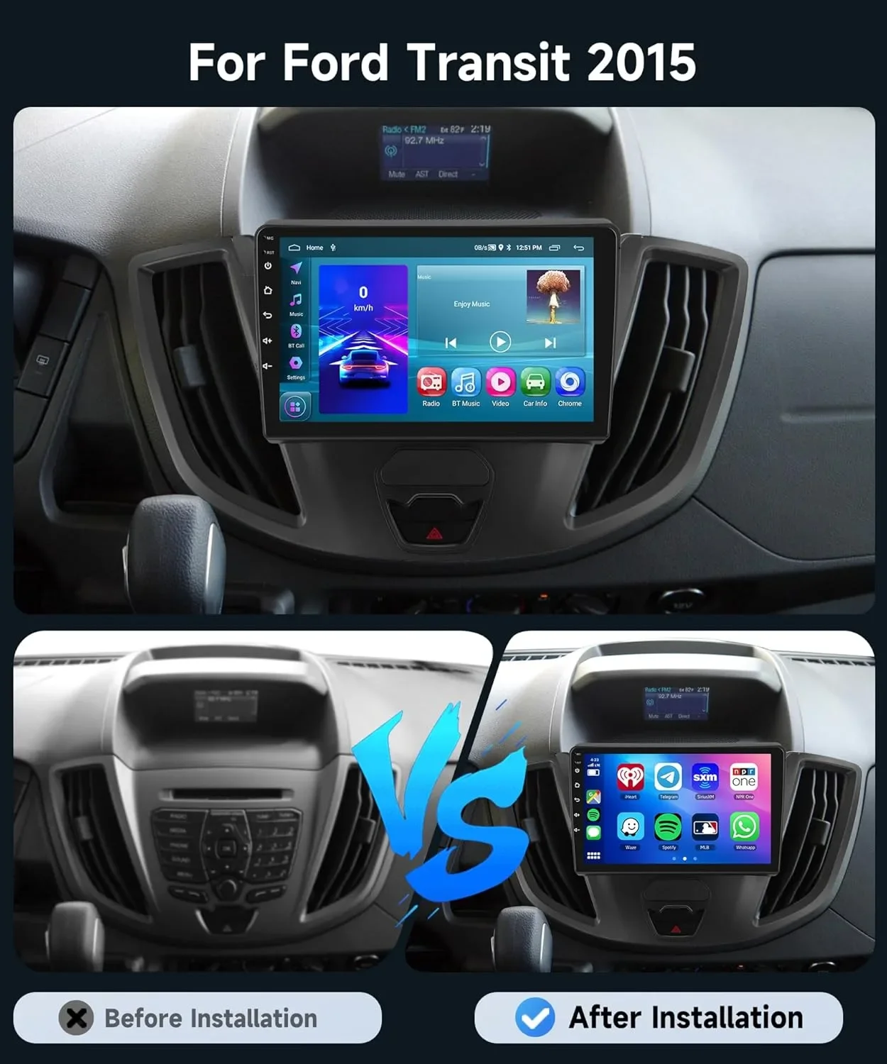 Rimoody 2G RAM 64GB Android мултимедия за Ford Transit (2015–2019) 9 инча с CarPlay/Android Auto — снимка 4