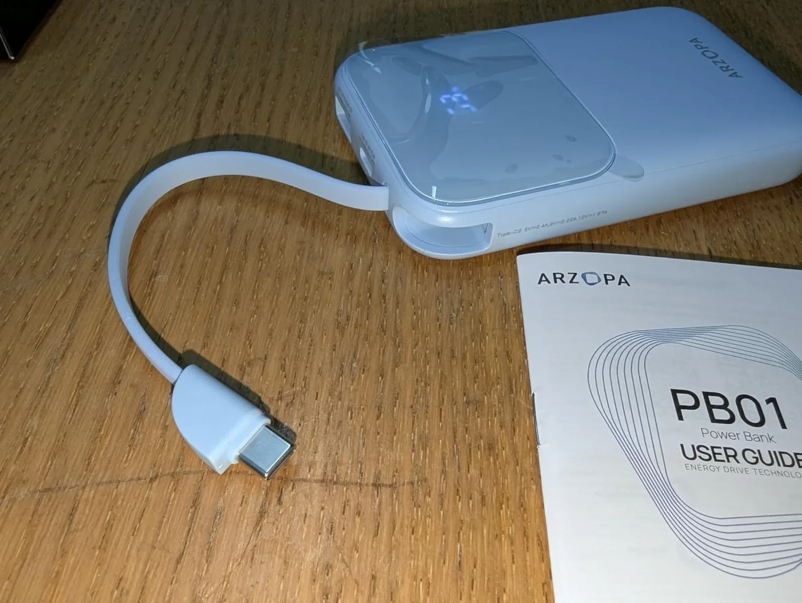 ARZOPA PB01 Power Bank 10000 mAh с вграден USB-C кабел и бързо зареждане до 22.5W — снимка 6