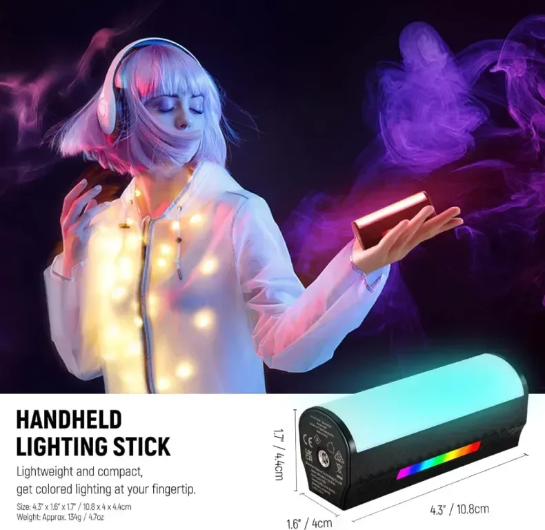 Магнитна ръчна светлинна пръчка NEEWER с управление от APP, 360° пълен RGB — снимка 3