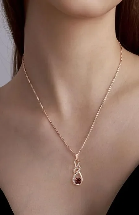 Колие за рожден ден за жени с гранат Birthstone, сребро 925 и златно покритие, регулируема верижка — снимка 2
