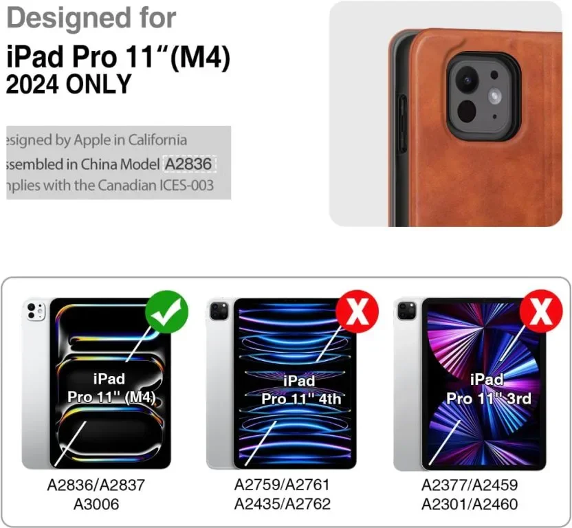 Antbox Калъф за iPad Pro 11 инча (M4) 2024 с вграден държач за молив, от PU кожа, кафяв — снимка 3