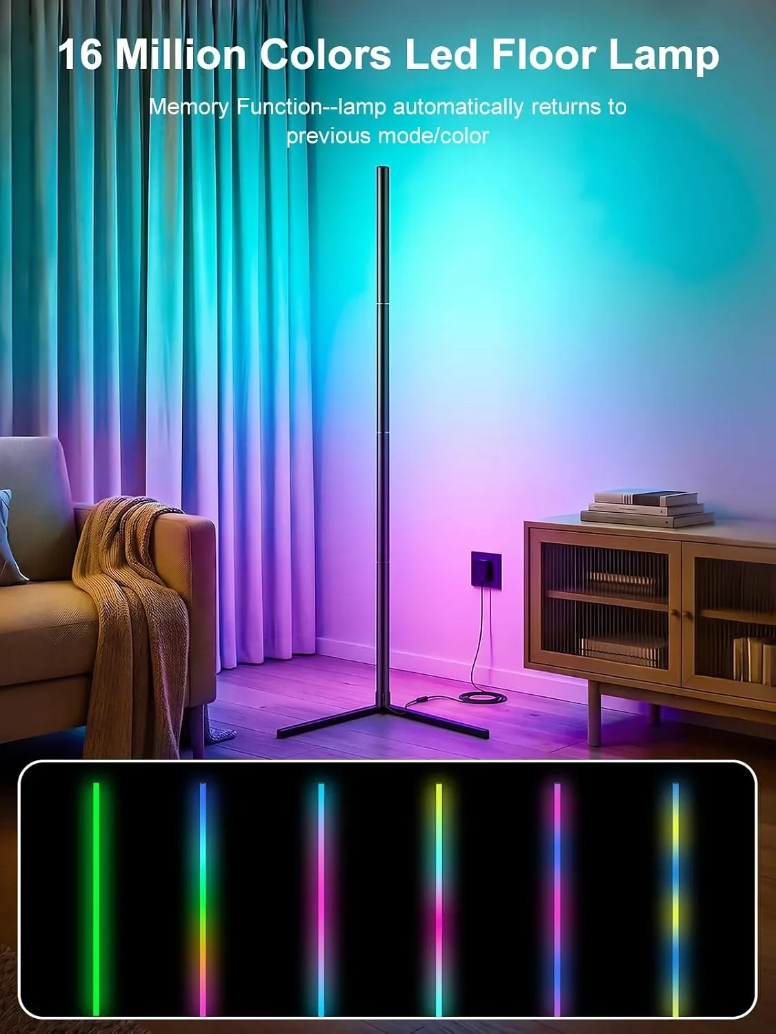 Смарт LED подова лампа с RGB подсветка, дистанционно и контрол през приложение, 2400LM, 146cm — снимка 6