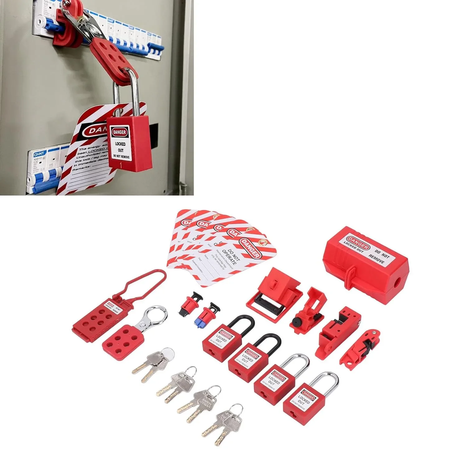 Комплект за блокиране (Lockout/Tagout) на електрически заключвания с чанта за съхранение — снимка 7